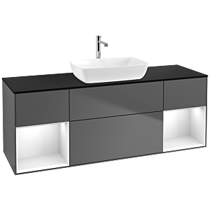 Villeroy und Boch Finion Waschtischunterschrank F862GFGK 160cm, Abdeckplatte black matt, Regale Glossy white lacquer, Anthracite matt