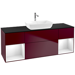 Villeroy und Boch Finion Waschtischunterschrank F862GFHB 160cm, Abdeckplatte black matt, Regale Glossy white lacquer, Peony Matt