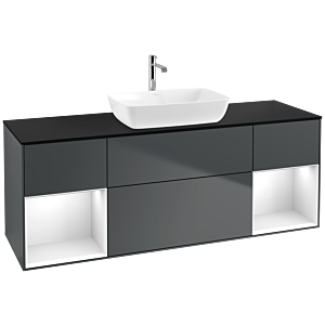 Villeroy et Boch Finion Villeroy et Boch F862GFHG 160cm, plaque de recouvrement noir mat, étagères Laque blanc brillant, Midnight Blue Matt Lacquer