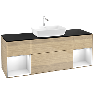 Villeroy and Boch Finion Villeroy and Boch Finion F862GFPC 160cm, cover plate black matt, shelves Glossy white lacquer, Oak Veneer