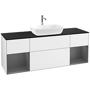 Villeroy und Boch Finion Waschtischunterschrank F862GKGF 160cm, Abdeckplatte black matt, Regale Anthracite matt lacquer, Glossy white lacquer