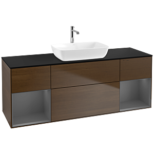 Villeroy et Boch Finion Villeroy et Boch F862GKGN 160cm, plaque de finition noir mat, étagères laqué anthracite mat, placage noyer