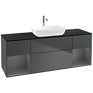 Villeroy und Boch Finion Waschtischunterschrank F862GKHG 160cm, Abdeckplatte black matt, Regale Anthracite matt lacquer, Midnight Blue Matt Lacquer