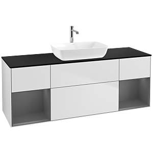 Villeroy et Boch Finion Villeroy et Boch F862GKMT 160cm, plaque de recouvrement noir mat, étagères laqué anthracite mat, laqué blanc mat