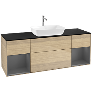 Villeroy und Boch Finion Waschtischunterschrank F862GKPC 160cm, Abdeckplatte black matt, Regale Anthracite matt lacquer, Oak Veneer