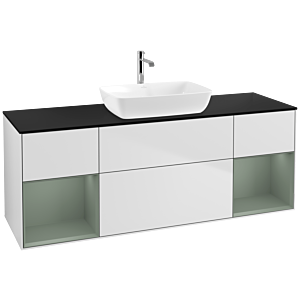 Villeroy et Boch Finion Villeroy et Boch F862GMMT 160cm, plaque de recouvrement noir mat, étagères laqué olive mat, laqué blanc mat