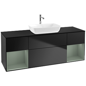 Villeroy und Boch Finion Waschtischunterschrank F862GMPD 160cm, Abdeckplatte black matt, Regale Olive matt lacquer, Black matt lacquer