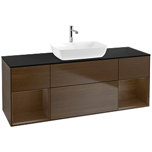 Villeroy und Boch Finion Waschtischunterschrank F862GNGN 160cm, Abdeckplatte black matt, Regale Walnut Veneer, Walnut veneer