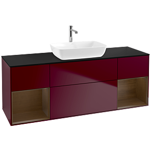 Villeroy und Boch Finion Waschtischunterschrank F862GNHB 160cm, Abdeckplatte black matt, Regale Walnut Veneer, Peony Matt