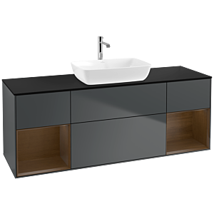 Villeroy und Boch Finion Waschtischunterschrank F862GNHG 160cm, Abdeckplatte black matt, Regale Walnut Veneer, Midnight Blue Matt Lacquer