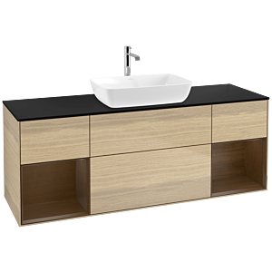 Villeroy und Boch Finion Waschtischunterschrank F862GNPC 160cm, Abdeckplatte black matt, Regale Walnut Veneer, Oak Veneer