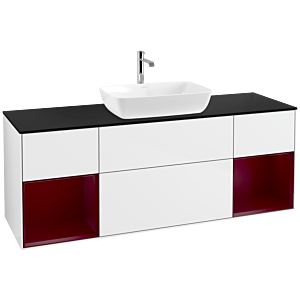 Villeroy und Boch Finion Waschtischunterschrank F862HBGF 160cm, Abdeckplatte black matt, Regale Peony matt lacquer, Glossy white lacquer