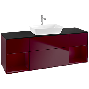 Villeroy und Boch Finion Waschtischunterschrank F862HBHB 160cm, Abdeckplatte black matt, Regale Peony matt lacquer, Peony Matt