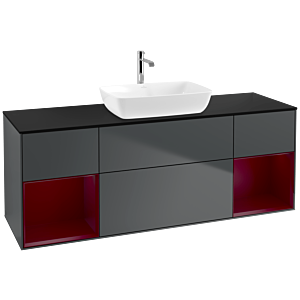 Villeroy und Boch Finion Waschtischunterschrank F862HBHG 160cm, Abdeckplatte black matt, Regale Peony matt lacquer, Midnight Blue Matt Lacquer