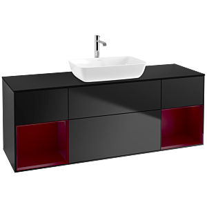 Villeroy und Boch Finion Waschtischunterschrank F862HBPD 160cm, Abdeckplatte black matt, Regale Peony matt lacquer, Black matt lacquer