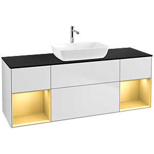 Villeroy und Boch Finion Waschtischunterschrank F862HFMT 160cm, Abdeckplatte black matt, Regale Gold matt lacquer, White matt lacquer