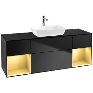 Villeroy und Boch Finion Waschtischunterschrank F862HFPD 160cm, Abdeckplatte black matt, Regale Gold matt lacquer, Black matt lacquer