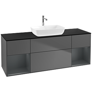 Villeroy und Boch Finion Waschtischunterschrank F862HGGK 160cm, Abdeckplatte black matt, Regale Midnight matt lacquer, Anthracite matt