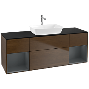 Villeroy et Boch Finion Villeroy et Boch F862HGGN 160cm, plaque de recouvrement noir mat, étagères laqué mat Midnight, placage noyer