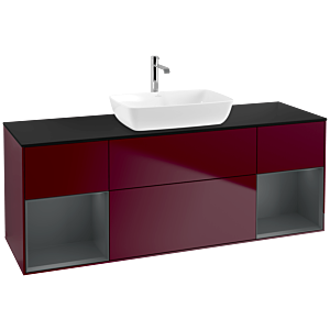 Villeroy und Boch Finion Waschtischunterschrank F862HGHB 160cm, Abdeckplatte black matt, Regale Midnight matt lacquer, Peony Matt