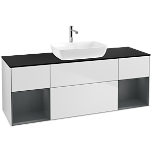 Villeroy und Boch Finion Waschtischunterschrank F862HGMT 160cm, Abdeckplatte black matt, Regale Midnight matt lacquer, White matt lacquer