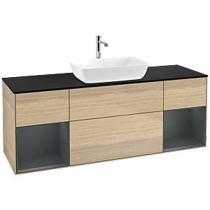 Villeroy und Boch Finion Waschtischunterschrank F862HGPC 160cm, Abdeckplatte black matt, Regale Midnight matt lacquer, Oak Veneer
