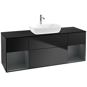 Villeroy et Boch Finion Villeroy et Boch F862HGPD 160cm, plaque de finition noir mat, étagères laqué mat minuit, laqué noir mat