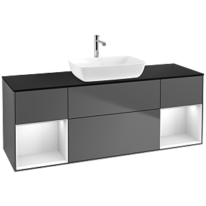 Villeroy et Boch Finion Villeroy et Boch F862MTGK 160cm, plaque de recouvrement noir mat, étagères laqué blanc mat, anthracite mat