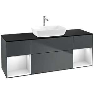 Villeroy et Boch Finion Villeroy et Boch F862MTHG 160cm, plaque de recouvrement noir mat, étagères laqué blanc mat, Midnight Blue Matt Lacquer