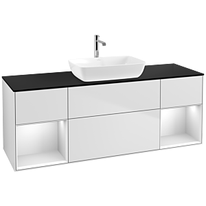 Villeroy und Boch Finion Waschtischunterschrank F862MTMT 160cm, Abdeckplatte black matt, Regale White matt lacquer, White matt lacquer