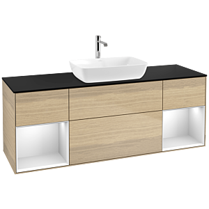 Villeroy und Boch Finion Waschtischunterschrank F862MTPC 160cm, Abdeckplatte black matt, Regale White matt lacquer, Oak Veneer