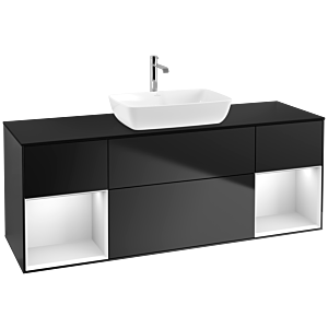 Villeroy und Boch Finion Waschtischunterschrank F862MTPD 160cm, Abdeckplatte black matt, Regale White matt lacquer, Black matt lacquer