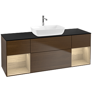 Villeroy und Boch Finion Waschtischunterschrank F862PCGN 160cm, Abdeckplatte black matt, Regale Oak Veneer, Walnut veneer