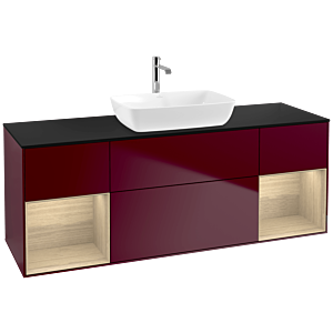 Villeroy und Boch Finion Waschtischunterschrank F862PCHB 160cm, Abdeckplatte black matt, Regale Oak Veneer, Peony Matt