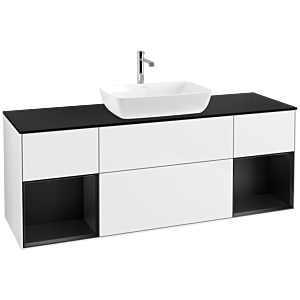 Villeroy und Boch Finion Waschtischunterschrank F862PDGF 160cm, Abdeckplatte black matt, Regale Black matt lacquer, Glossy white lacquer