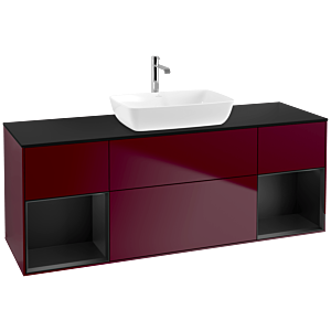 Villeroy und Boch Finion Waschtischunterschrank F862PDHB 160cm, Abdeckplatte black matt, Regale Black matt lacquer, Peony Matt