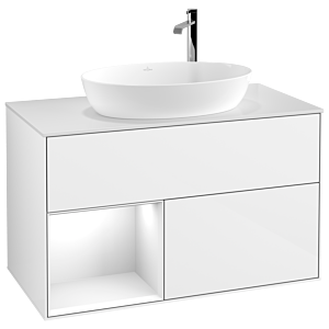 Villeroy et Boch Finion Villeroy et Boch F891GFGF 100cm, plaque de recouvrement blanc mat, étagères Laque blanche brillante, Laque blanche brillante