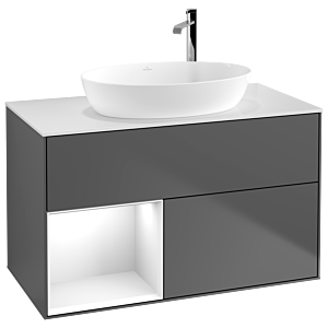 Villeroy et Boch Finion Villeroy et Boch F891GFGK 100cm, plaque de recouvrement blanc mat, étagères laqué blanc brillant, anthracite mat