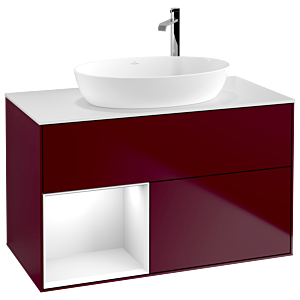 Villeroy et Boch Finion Villeroy et Boch F891GFHB 100cm, plaque de finition blanc mat, étagères laqué blanc brillant, Peony Matt