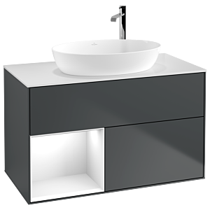 Villeroy et Boch Finion Villeroy et Boch F891GFHG 100cm, plaque de recouvrement blanc mat, étagères Laque blanc brillant, Midnight Blue Matt Lacquer