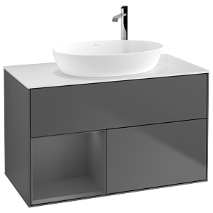 Villeroy et Boch Finion Villeroy et Boch F891GKGK 100cm, plaque de recouvrement blanc mat, étagères laqué anthracite mat, anthracite mat