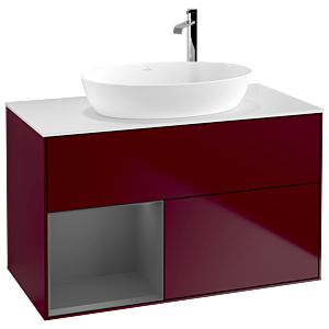 Villeroy et Boch Finion Villeroy et Boch F891GKHB 100cm, plaque de recouvrement blanc mat, étagères laqué mat anthracite, Peony Matt