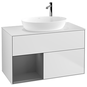 Villeroy et Boch Finion Villeroy et Boch F891GKMT 100cm, plaque de recouvrement blanc mat, étagères laqué anthracite mat, laqué blanc mat
