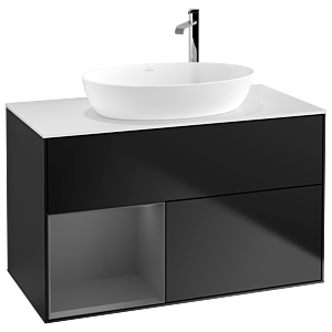 Villeroy und Boch Finion Waschtischunterschrank F891GKPD 100cm, Abdeckplatte white matt, Regale Anthracite matt lacquer, Black matt lacquer