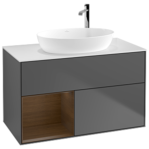 Villeroy et Boch Finion Villeroy et Boch F891GNGK 100cm, plaque de recouvrement blanc mat, étagères Walnut Veneer , anthracite mat