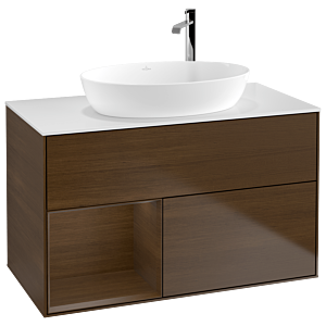 Villeroy et Boch Finion Villeroy et Boch F891GNGN 100cm, plaque de recouvrement blanc mat, étagères Walnut Veneer , placage Walnut Veneer