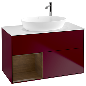 Villeroy et Boch Finion Villeroy et Boch F891GNHB 100cm, plaque de recouvrement blanc mat, étagères Walnut Veneer , Peony Matt