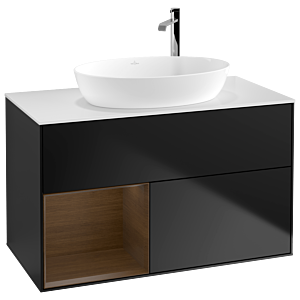 Villeroy et Boch Finion Villeroy et Boch F891GNPD 100cm, plaque de recouvrement blanc mat, étagères Walnut Veneer , laqué noir mat