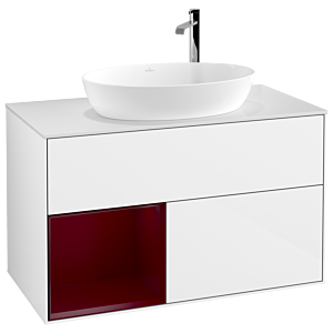 Villeroy und Boch Finion Waschtischunterschrank F891HBGF 100cm, Abdeckplatte white matt, Regale Peony matt lacquer, Glossy white lacquer