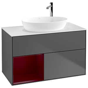 Villeroy et Boch Finion Villeroy et Boch F891HBGK 100cm, plaque de recouvrement blanc mat, étagères Peony laqué mat, anthracite mat